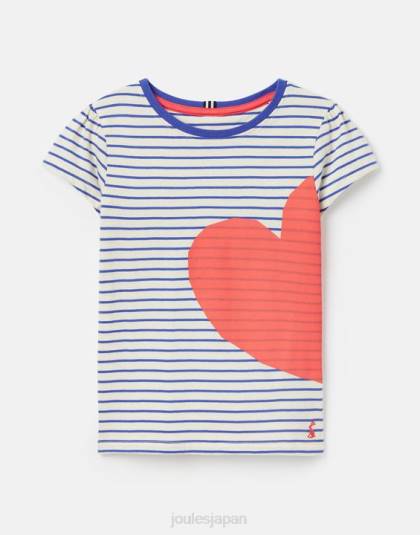 衣服 jp Joules 女の子 ピクシー半袖スクリーンプリント T シャツ 2 ～ 12 歳 赤いハートのストライプ 46RH265