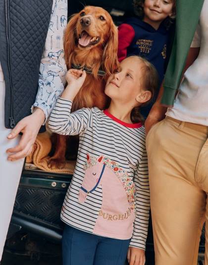 衣服 jp Joules 女の子 バーリー長袖 T シャツ 2 ～ 12 歳 ネイビーホースストライプ 46RH287