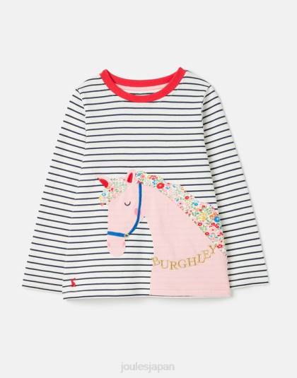 衣服 jp Joules 女の子 バーリー長袖 T シャツ 2 ～ 12 歳 ネイビーホースストライプ 46RH287