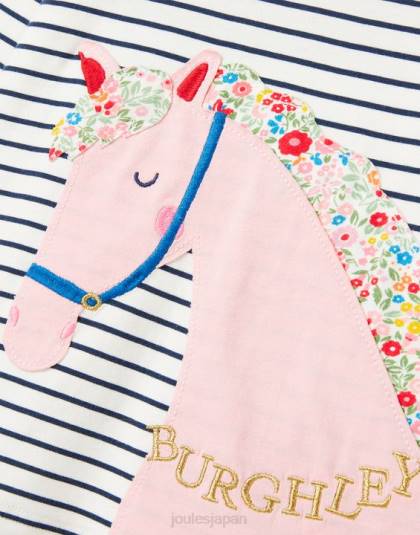 衣服 jp Joules 女の子 バーリー長袖 T シャツ 2 ～ 12 歳 ネイビーホースストライプ 46RH287