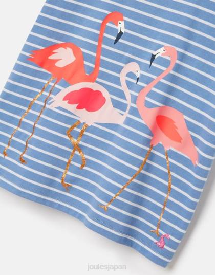 衣服 jp Joules 女の子 ピクシー スクリーンプリント Tシャツ 2～12 歳 ブルーストライプフラミンゴ 46RH289