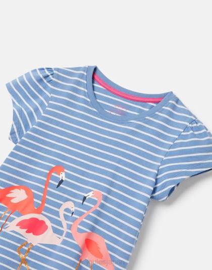 衣服 jp Joules 女の子 ピクシー スクリーンプリント Tシャツ 2～12 歳 ブルーストライプフラミンゴ 46RH289