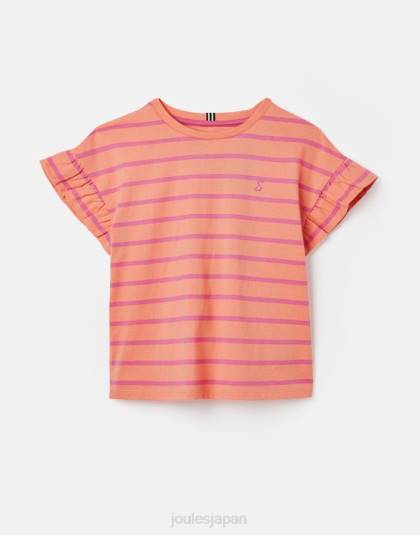 衣服 jp Joules 女の子 フリルサイド半袖フリルTシャツ 2-12歳 ピーチストライプ 46RH297