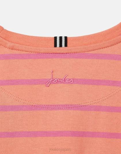 衣服 jp Joules 女の子 フリルサイド半袖フリルTシャツ 2-12歳 ピーチストライプ 46RH297
