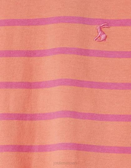衣服 jp Joules 女の子 フリルサイド半袖フリルTシャツ 2-12歳 ピーチストライプ 46RH297