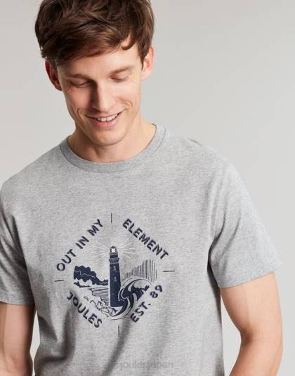 衣服 jp Joules 男性 フリン グラフィック T シャツ グレーメランジ 46RH184