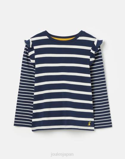 衣服 jp Joules 女の子 エローラ長袖ジャージTシャツ ネイビーホワイトストライプ 46RH324