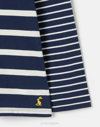 衣服 jp Joules 女の子 エローラ長袖ジャージTシャツ ネイビーホワイトストライプ 46RH324