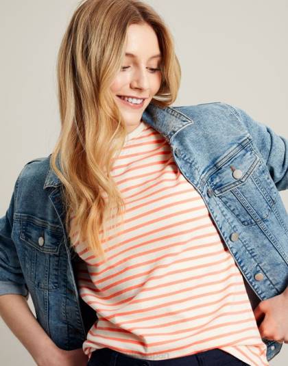 衣服 jp Joules 女性 メイシーストライプ半袖Tシャツ ピンクのストライプ 46RH33