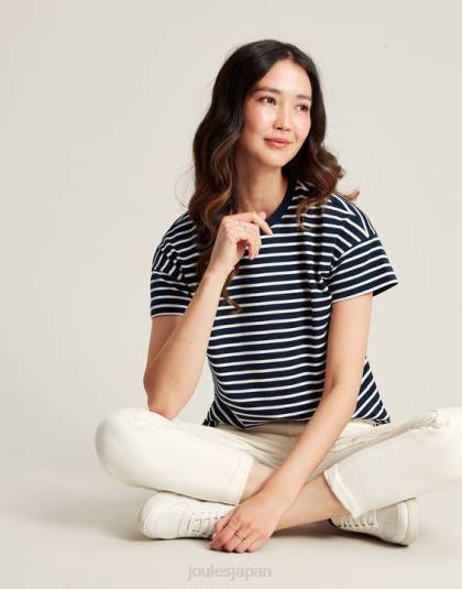 衣服 jp Joules 女性 メイシーストライプ半袖Tシャツ ネイビーストライプ 46RH54