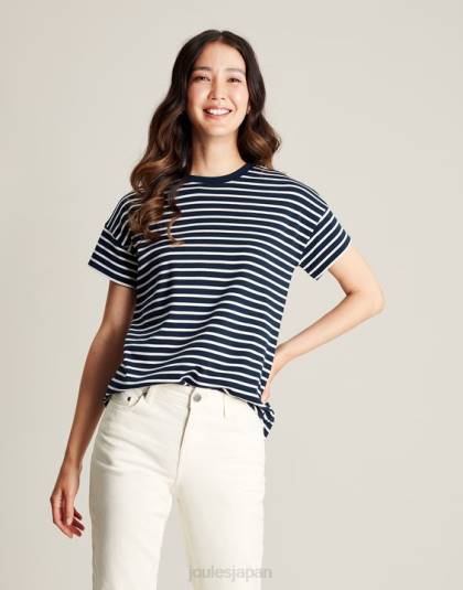 衣服 jp Joules 女性 メイシーストライプ半袖Tシャツ ネイビーストライプ 46RH54