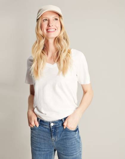衣服 jp Joules 女性 セリーナ ソリッド V ネック T シャツ 明るい白色 46RH60