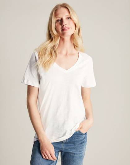 衣服 jp Joules 女性 セリーナ ソリッド V ネック T シャツ 明るい白色 46RH60