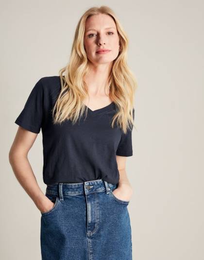 衣服 jp Joules 女性 セリーナ ソリッド V ネック T シャツ フランス海軍 46RH77