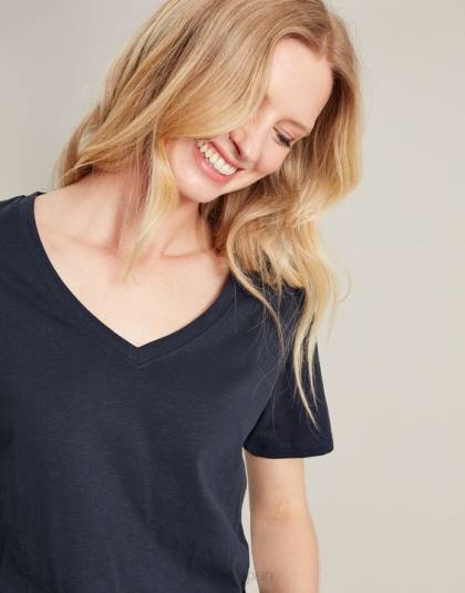 衣服 jp Joules 女性 セリーナ ソリッド V ネック T シャツ フランス海軍 46RH77