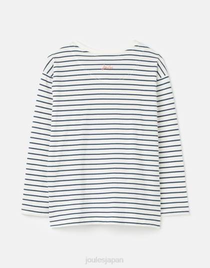衣服 jp Joules 女の子 ava 長袖 T シャツ 2-12 歳 クリームネイビーストライプ 46RH281